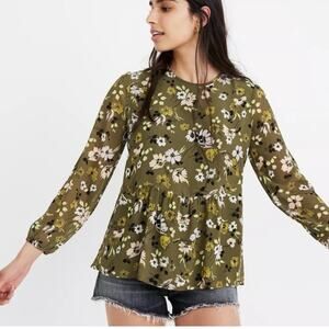 Madewell Women Georgette Wildflower Kale in Wildbloom Peplum Blouse Size M